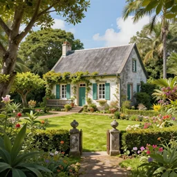 a typical house in a creole garden from reunion island hyperdetailed award winning masterpiece by anton fadeev, trending on artstation