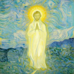 God as a being of pure light in the style of van gohg