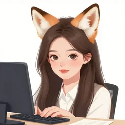 the portrait of a beautiful young accounting girl with beautiful eyes hair in the frame of fox ears, illustration by kim jung gi, intricate linework, super detailed faces, super sharp focus, bright colors, like james jean, unreal engine 5 highly rendered, radiant light