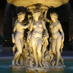 three nymphs circling a fountain, detailed, 4 k, beautifully lit