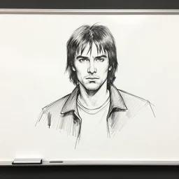 a whiteboard sketch of pulp fiction, marker pen, single line, black on white
