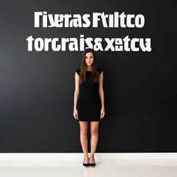 a woman in a short black dress standing in front of a wall, pinterest contest winner, maximalism, black background, full body, photo
