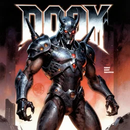 ( doom ) cover featuring cyberdemon!! by kenneth scott and frank frazetta, artstation, vivid gaze
