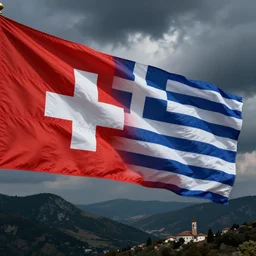 a new country flag, mixing flag of Switzerland and flag of Greece