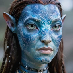 a stunning ultra detailed fantasy fine art portrait photo of a na'vi from avatar movie, by tom bagshaw and natalie shau, 5 0 mm lens, deep depth of field, perfect eyes and face, biomechanical robot, soft lighting, artstation, 8 k