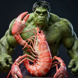 cinematic portrait, half jacques the pink shrimp crustacean half incredible hulk, ultra realistic digital artwork, head and shoulders, dramatic lighting, 8 k