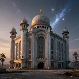 a beautiful hyperdetailed rendering of urbex building abandoned industrial architecture gurdwara by pierre de meuron, sci - fi at dawn extraterrestial dieselpunk landscape solar wind retro venus alien, archdaily, wallpaper, highly detailed, trending on artstation.