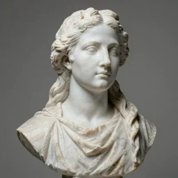 a marble bust of actress Elizabeth Olsen, made of Carrara marble, in white marble, detailed, intricate, CGI, cgsociety, trending on artstation, photograph, single subject, by Gian Lorenzo Bernini