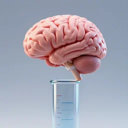 3D hyper realistic brain on top of a glass tube