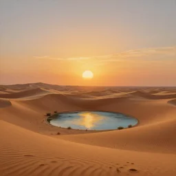 breathtaking detailed painting of an oasis in the sahara desert, sunset over dunes, the sun shining on water, rembrandt style, elegant, highly detailed, artstation, concept art, matte, sharp focus, art by