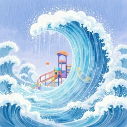crashing torrential ocean downpour cresting tsunami flood oppressive fluorescent soft pleasing - playground funhouse waterpark roaring waves, fractal intricate, dense loops, spotless, shining environment matte painting from fantasia pastel from fantasia ( 1 9 4 1 )
