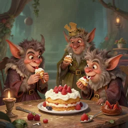 fairy tale hobgoblins eating cakes. detailed digital art, trending on Artstation