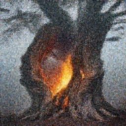 hollow oak tree on fire, portrait, intricate, photograph, fog extreme details cinematic masterpiece