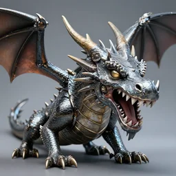 a metallic dragon with a sharks face