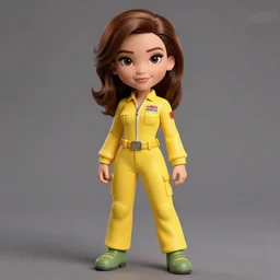 beautiful brown hair female reporter in a yellow jumpsuit character april o ’ neil from animated series teenage mutant ninja turtles ( tmnt 1 9 8 7 ), hyperrealism, full body photogenic shot, cute - fine - face, pretty face, realistic shaded perfect face, fine details by boris valejo, trending on art station