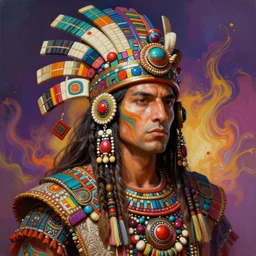 portrait of jared padalecki, hyper detailed ultra sharp aztec shaman warrior. trending on artstation, warpaint aesthetic, bloodwave, colorful, psychedelic, ornate, intricate, digital painting, concept art, smooth, sharp focus, illustration, art by artgerm and greg rutkowski and h. r. giger, 8 k