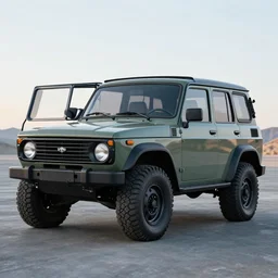 futuristic version of an Lada Niva, Realistic, HDR, Clear Image