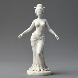 a statue made of white marble with gold veins, of an beautiful japanese bellydancer, perfect symmetrical body, perfect symmetrical face, no eyes, hyper realistic, hyper detailed, fujicolor superia 1 6 0 0 photo, full body shot, by peter kemp, by monia merlo octane render, blender, 8 k