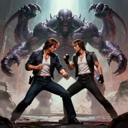 chuck norris Fight with the giants cthulhu, cgi, trending artstation