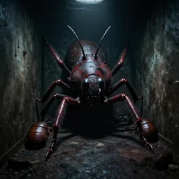 Horrifying giant bugs in a small cramped dark room, ominous, 4K, high octane,