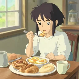 hearty breakfast, no people, digital art, illustrations, by makoto shinkai and studio ghibli
