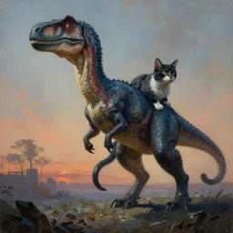 painting of hybrid cat!!!!! and ( ( ( ( velociraptor ) ) ) ) fused together, intercrossed animal, by zdzislaw beksinski, by lewis jones, by mattias adolfsson, cold hue's, warm tone gradient background, concept art, digital painting