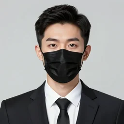 portrait of young man wearing black medical mask, suit and tie, style of virgil finlay