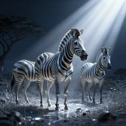 south africa with zebras in the night, silvery fluid light melodious mood, by adam varga, ghibli, cinematic lighting, volumetric lighting, smooth, sharp focus, highly detailed, render in unreal engine 5, artstation, deviantart, behance, trending, epic composition, hd, octane, unreal engine, volumetric lighting, light rays, masterpiece, award - winning