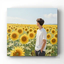 a painting of a man standing in a field of sunflowers, an album cover by mac conner, trending on deviantart, harlem renaissance, official art, masterpiece, art
