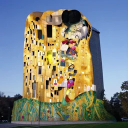 architectural photo of a house designed by gustav klimt.