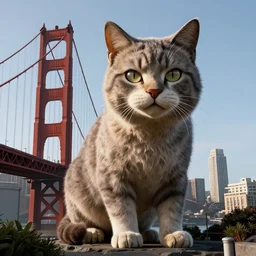 giant cat towering over san francisco, dslr, 8 k, octane beautifully detailed render, cold lighting, cinematic lighting, detailed photo, masterpiece, volumetric lighting, ultra realistic, highly detailed, high quality, lossless, photorealistic