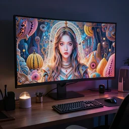 prompt : gamer girl, bedroom desk, site - specific art, moody lighting, volumetric light, ray tracing global illumination, insanely detailed and intricate, hypermaximalist, elegant, ornate, hyper realistic, super detailed, artstation, by yaoy kusama