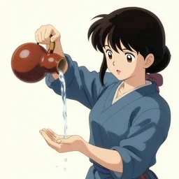 anime girl pouring water from a gourd in the style of john singer sargent
