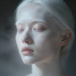 out of focus photorealistic portrait of a beautiful pale woman by sarah moon, cathodic pixels, very blurry, translucent white skin, closed eyes, foggy, closeup