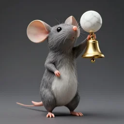 a hyperrealistic, highly detailed statue of a mouse standing on two legs and holding a round bell made of white marble and gold, dramatic lighting, trending on artstation, sigma 5 0, hyper realisitic