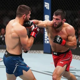action shot of a ufc fighter punching his opponent in the octagon