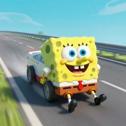 racing with spongebob down the autobahn, detailed photograph