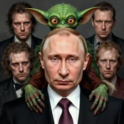 vladimir putin, gremlin, macabre by donato giancola and greg rutkowski and wayne barlow and zdzisław beksinski, realistic face, digital art