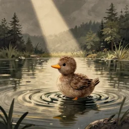 un pato en un lago, dibujo de cuento para ninos