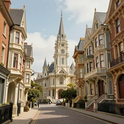 a victorian - era street with humongous buildings, beautiful digital art, highly detailed, professional