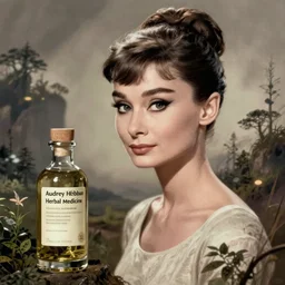 audrey hepburn herbal medicine, detailed solarpunk illustration by tim doyle