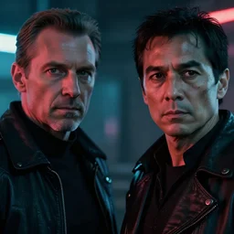 film still of closeup diverse futuristic detective partners couple in blade runner 2 0 4 9, cinematic, moody, gritty neon noir by emmanuel lubezki