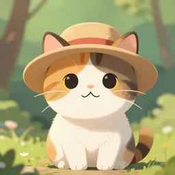 a cute calico cat in a hat, artstation, cgsociety, storybook art