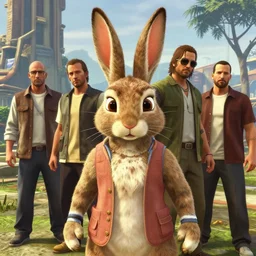 highly detailed portrait, 🐇, in gta v, stephen bliss, unreal engine, fantasy art by greg rutkowski, loish, rhads, ferdinand knab, makoto shinkai and lois van baarle, ilya kuvshinov, rossdraws, tom bagshaw, global illumination, radiant light, detailed and intricate environment