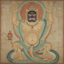 dunhuang, muscular lizard god wearing mask, symmetric, painting by gaston bussiere, j. c. leyendecker, yoji shinkawa