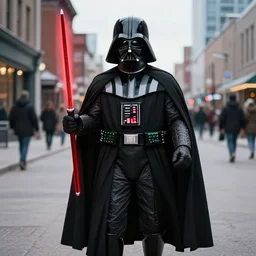 darth vader waling on the streets of winnipeg