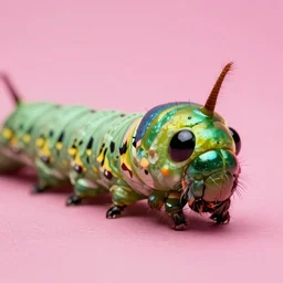 high quality close-up photo iridescent caterpillar! gorgeous highly detailed david ligare elson peter cinematic pink lighting high quality low angle hd 8k sharp shallow depth of field