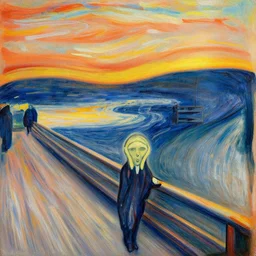the atlantic ocean road in norway in the style of edvard munch.