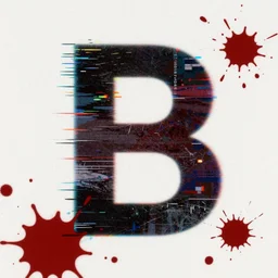 category b film poster with huge trace of a shots in centre, seamless texture, abstraction, several blood splatter on the sides, focus render, grainy tape, distortion, few details, illustrations, vhs glitch