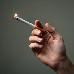 Womans Hand Holding Lit Cigarette is a photograph by George Marks, sharp focus, hdr, caustic lights, volumetric lighting, atmospheric lighting